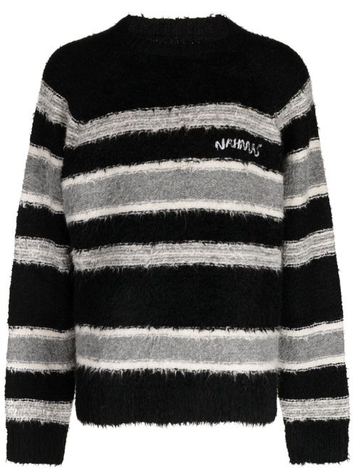 Logo-embroidered stripe-pattern sweatshirt - Black