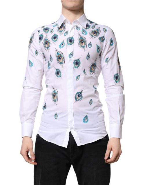 Feather Print Cotton Shirt — White
