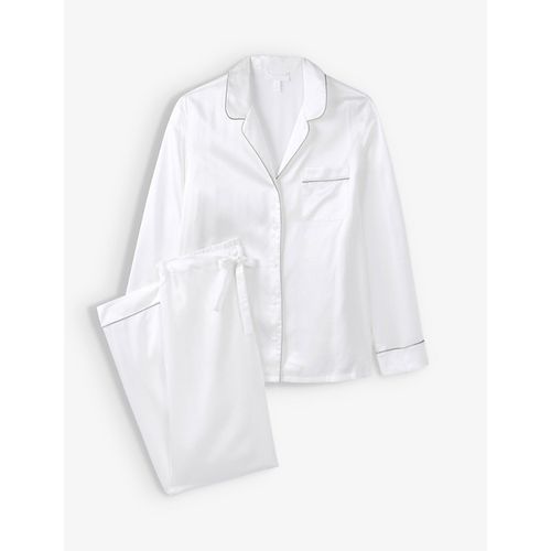 Womens Ivory Contrast Piped Silk Pyjama set 
