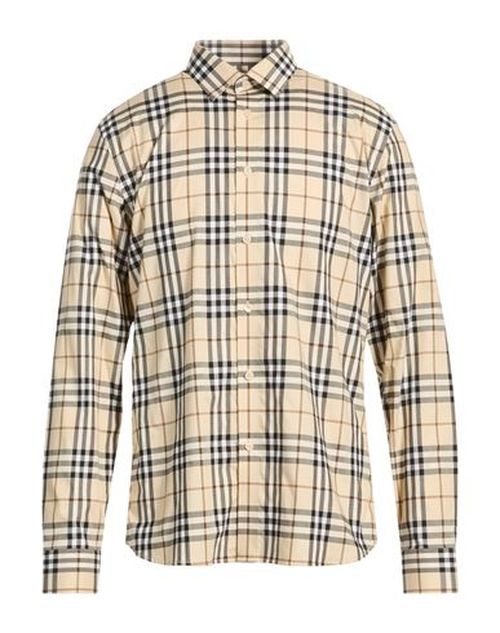 Man Shirt Beige Size L Cotton, Elastane
