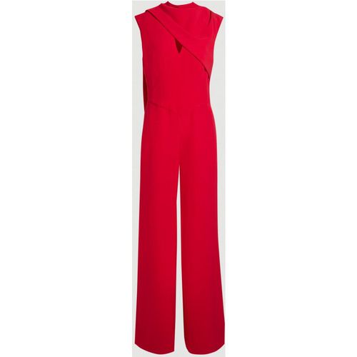 Karen Millen Women's Tailored Crepe Cape Asymmetric Cape Neck Detail Jumpsuit in Red