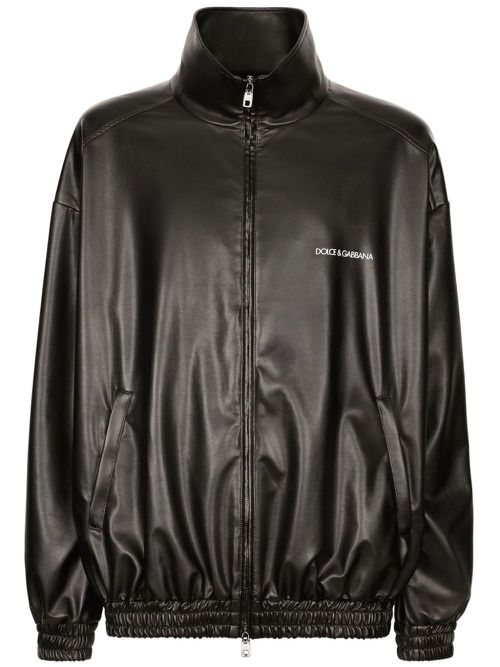 Faux-leather bomber jacket - Black