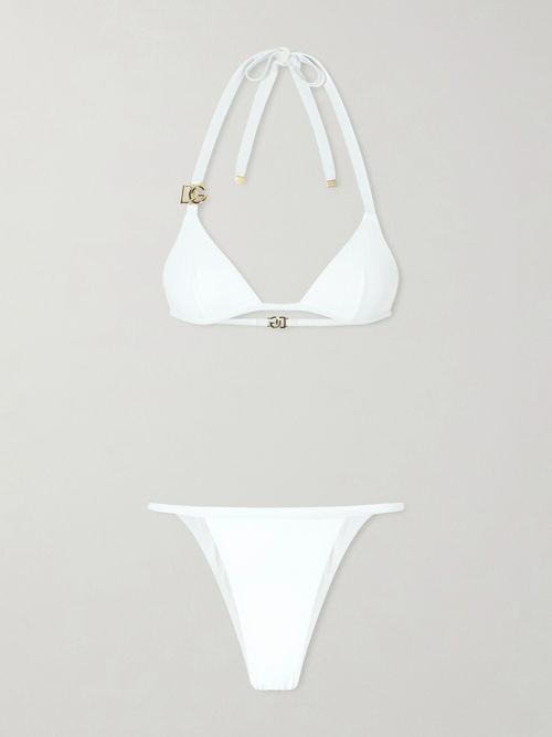 Logo-embellished Stretch Jersey Bikini - White