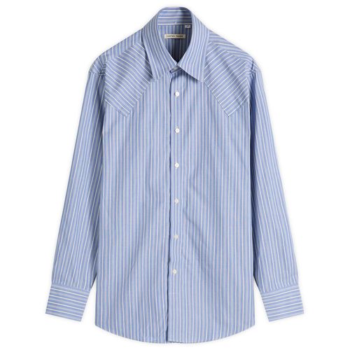 Men's Western Business Shirt Blue Static Stripe