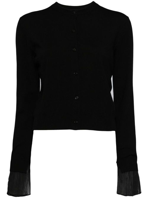 Pleat-detail button-up cardigan - BLACK