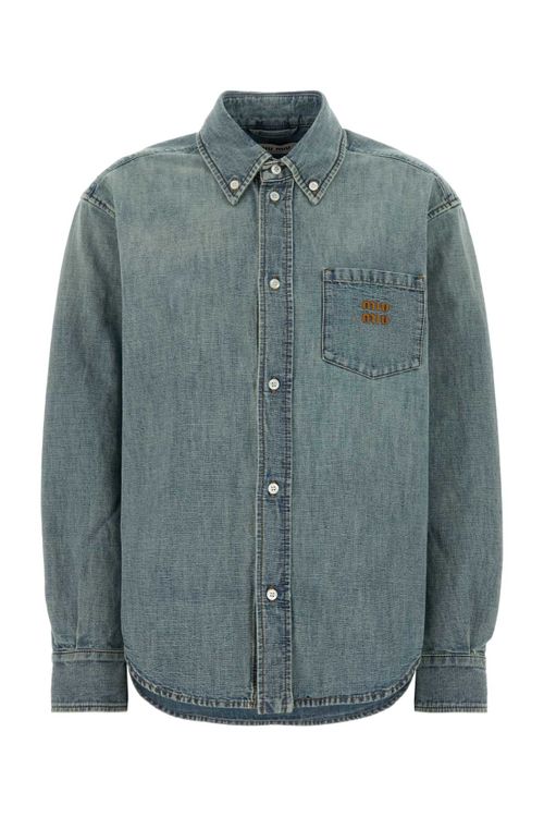 Logo-Embroidered Denim Shirt — Blue
