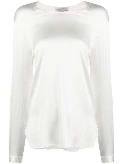 Boat-neck satin sweatshirt - White