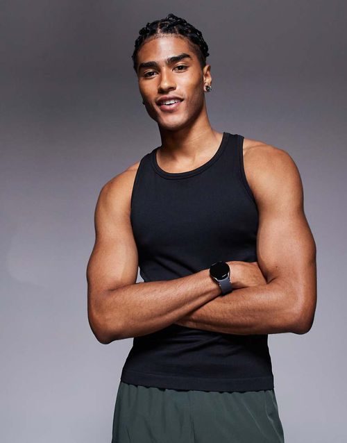 Icon seamless rib slim fit vest in black