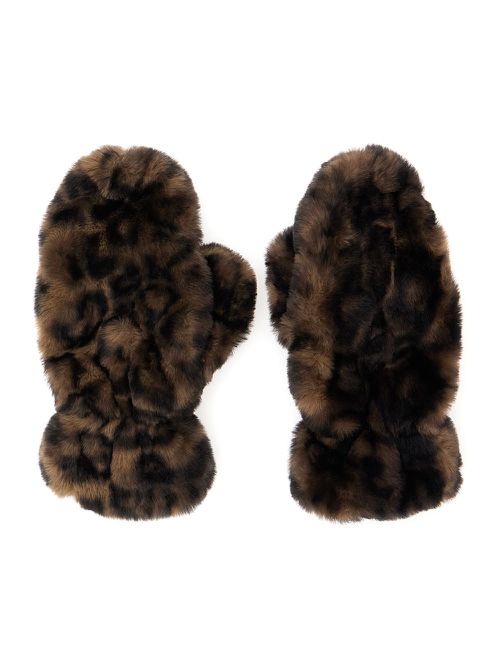 Coco Brown Gloves With Leopard Motif In Ecofur Woman