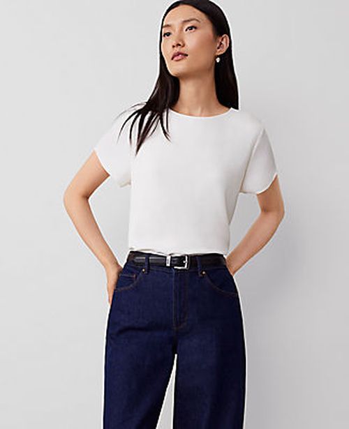 Ann Taylor Petite Mixed Media Crew Neck Tee