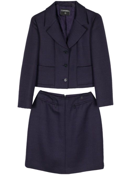 2001 striped wool-blend skirt suit - Purple