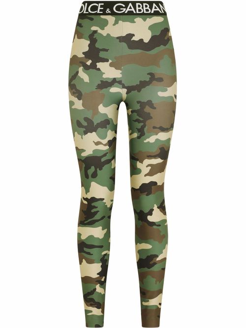 Logo-waistband camouflage-print leggings - Green