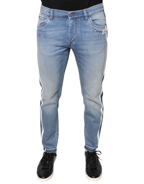 Dolce & Gabbana Blue Cotton Stretch Skinny Denim GOLD Men's Jean