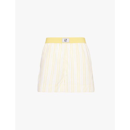 Womens Butter/ White Chiara Boxer Striped Cotton Shorts M