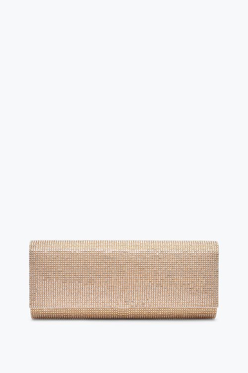 Zafira Gold Clutch With All-Over Crystals