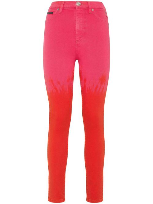 Paint-splatter high-waist jeans - Pink