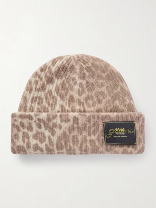 Leopard-print Ribbed-knit Beanie - Animal print