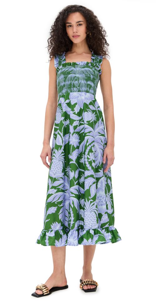 FARM Rio | Tropical Swing Green Sleeveless Midi Dress Tropical Swing Green  | Realry