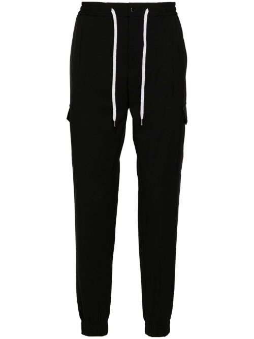 Drawstring-waist tapered-leg trousers - Black