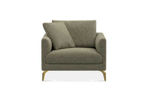 Lena Armchair Customized, (Performance Classic Twill) Moss (Brass Legs), Spill Resistant, Removable Covers for