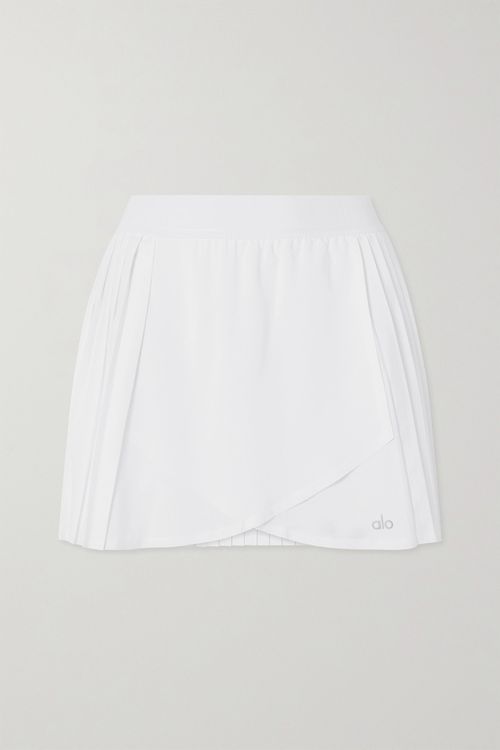 Aces Wrap-effect Pleated Stretch Tennis Skirt - White