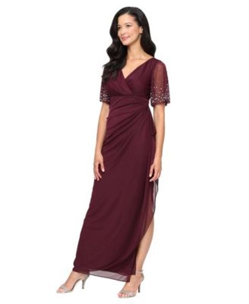 Womens Embellished Flutter Sleeve Long Dress