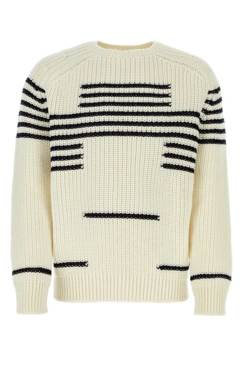 Striped Wool-Blend Sweater — White