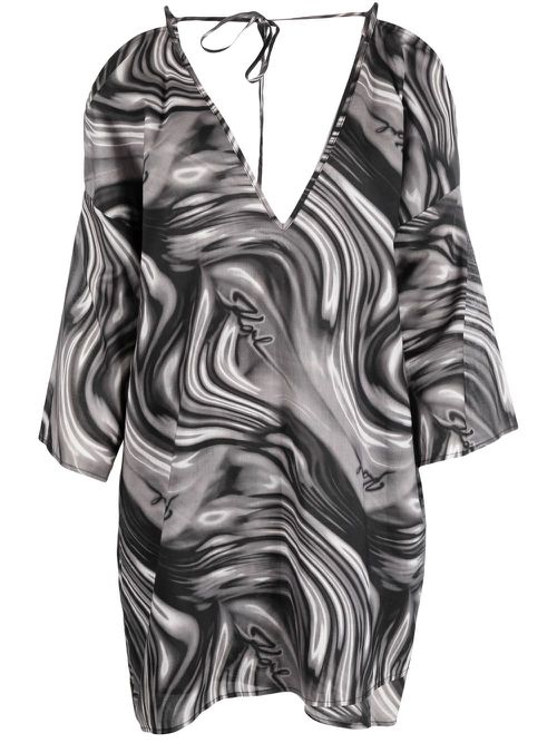 Swirl-print mini kaftan dress - Grey