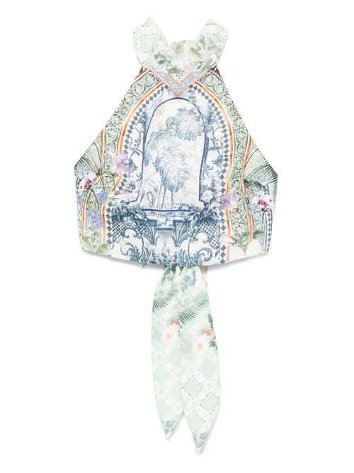 Halterneck tied-back top - Green