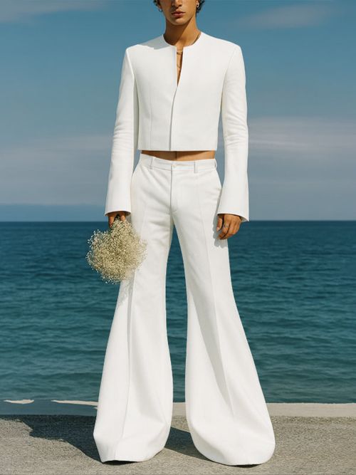 Men's Solid Casual Two Pieces Outfit SKUL36397 - White / S