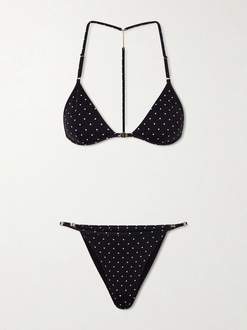 Polka-dot Printed Jersey Bikini - Black