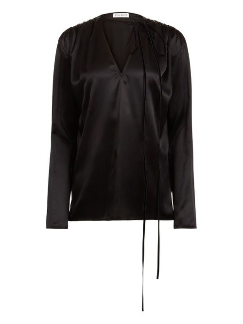 V-neck satin top - Black