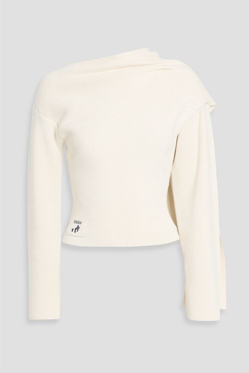 Draped cotton and merino wool-blend sweater - White - XL