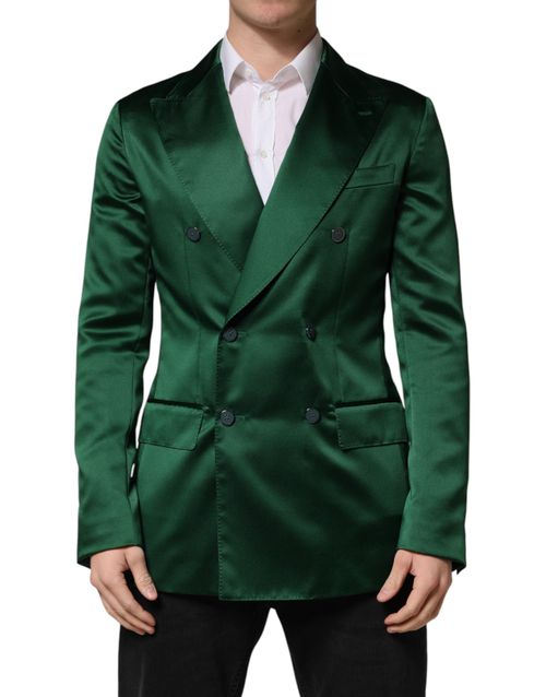 Double-Breasted Satin Blazer — Green