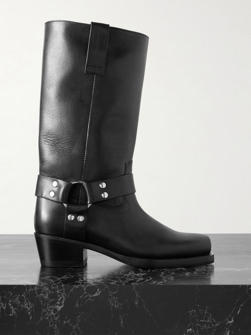 Roxy Embellished Leather Knee Boots - Black