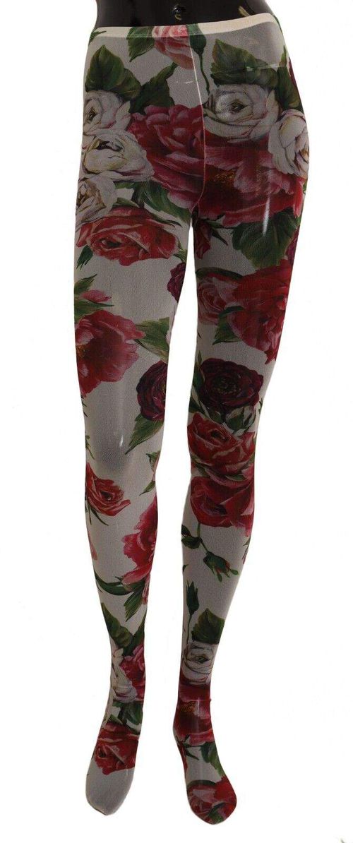 Dolce & Gabbana White Floral Print Tights Nylon Stockings - M