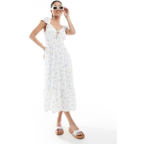 Hollister Womens short sleeve milkmaid midi slit dress in blue flora