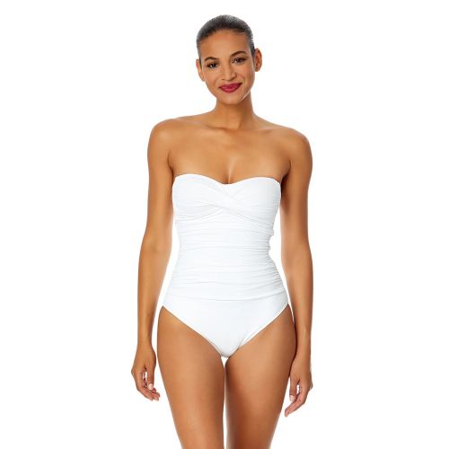 White Women's Live in Color Twist-Front Shirred One-Piece Swimsuit