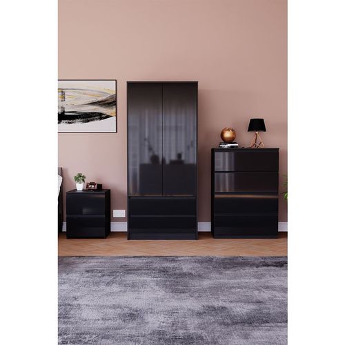 Vida Designs Glinton 3 Pcs Gloss Bedroom Furniture Set Storage Furniture (2 Drawer Bedside Chest, 4 Drawer Chest, 2 Door 2 Drawer Wardrobe)