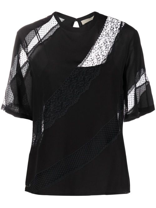 Lace-panelled T-shirt - Black