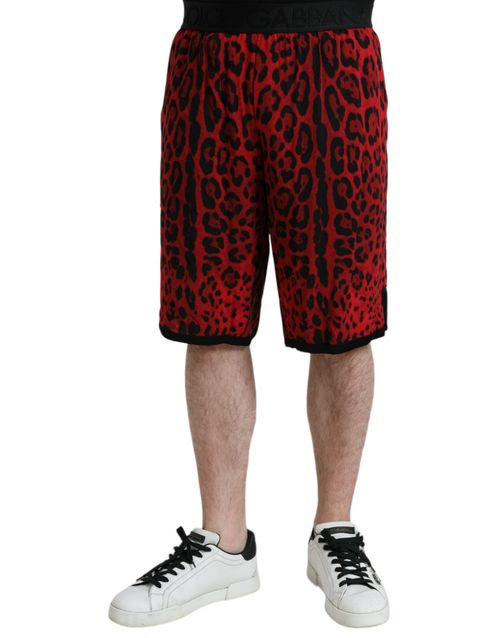 Leopard-Print Viscose Bermuda Shorts — Red
