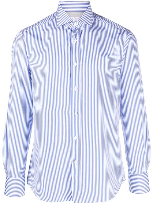 Striped long-sleeved cotton shirt - Blue