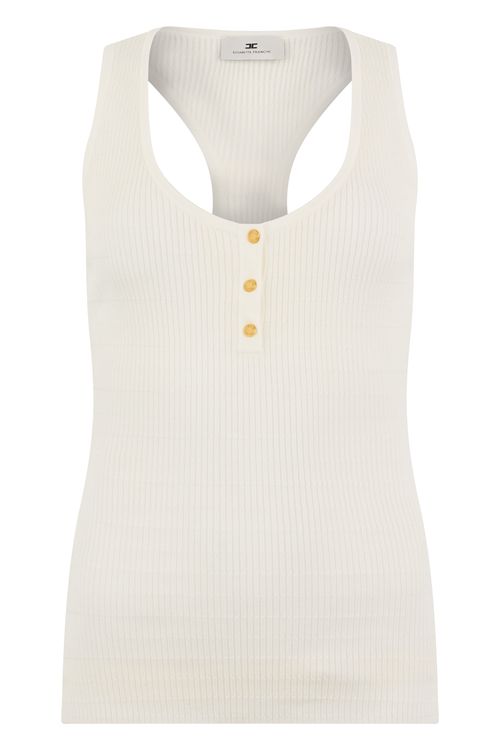 Ribbed Deep V-Neck Button Tank Top