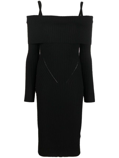 Off-shoulder ribbed knit dress - Black