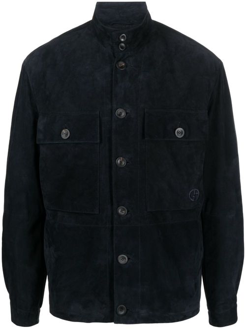 High-neck suede shirt jacket - Blue
