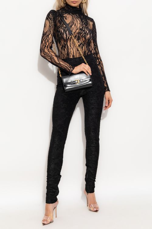 Trousers With A Floral Motif, Women's, Black