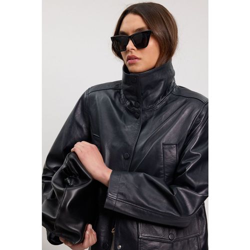 Karen Millen Womens Leather Oversized Jacket - Navy