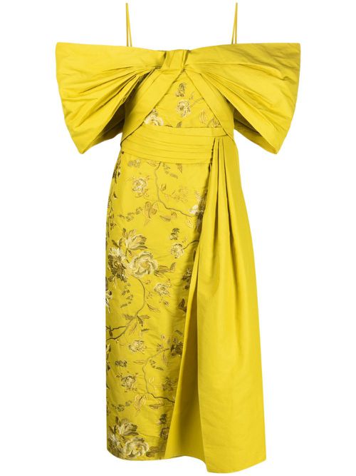 Evora off-shoulder embroidered dress - Yellow