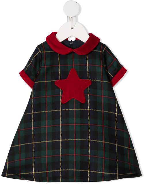 Tartan star-patch dress - Green