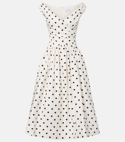 Polka-dot off-shoulder cotton midi dress
